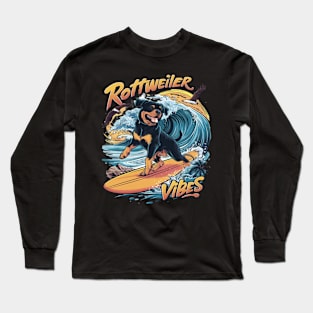 Paws and Waves Rottweiler Surfing Adventure Long Sleeve T-Shirt